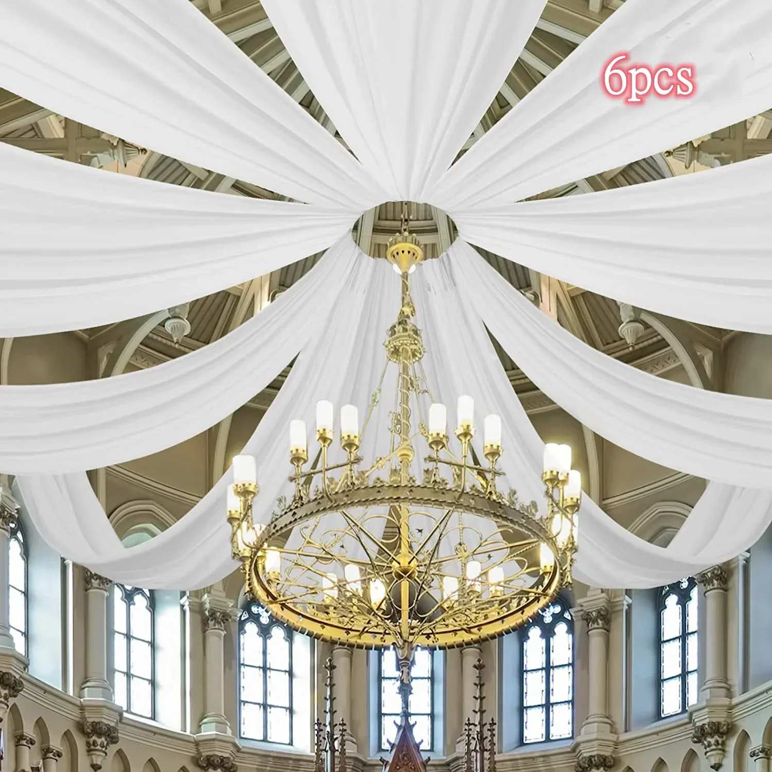 

6PCS Transparent White Ceiling Drapes Weddings Arch Draping Fabric Gauze Tulle Curtain for Party Ceremony Stage Hotel Decoration