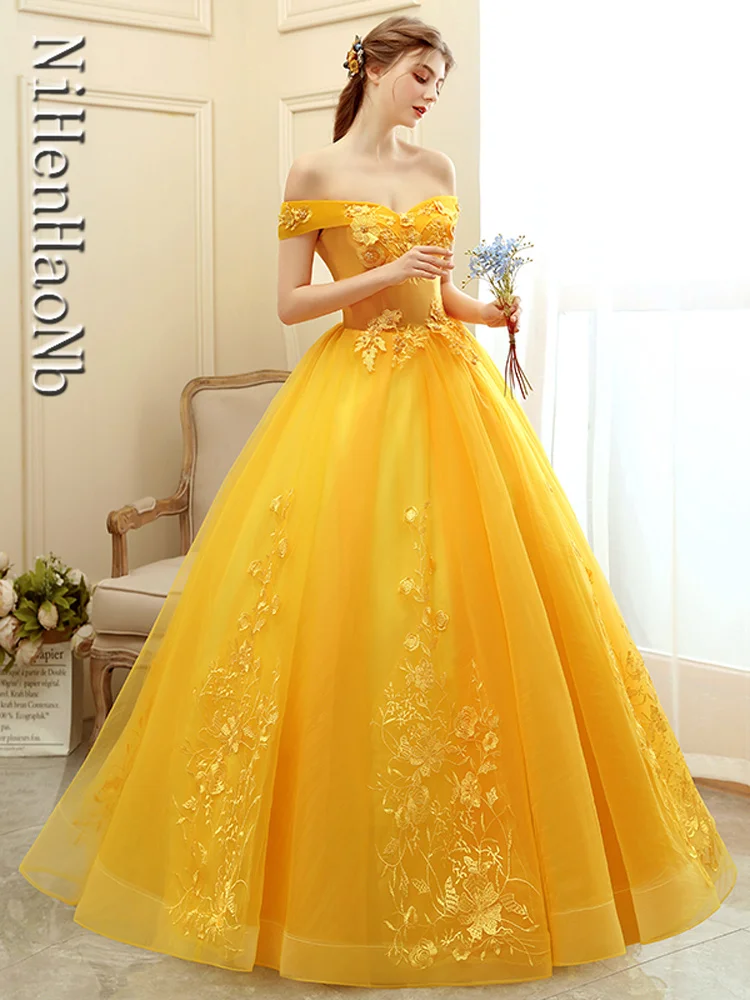 Vestido De fiesta De quinceañera, traje amarillo De flores dulces, talla personalizada, novedad De 2023