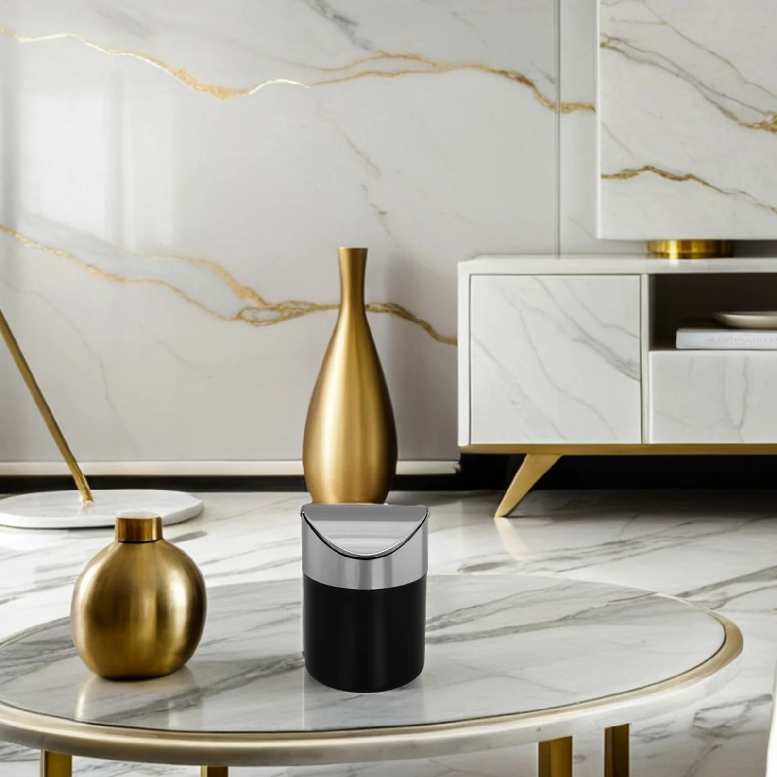 

Mini Stainless Steel Flip-Top Trash Can Compact Desktop Rubbish Bin for Office Bedroom Bathroom Small Waste Basket