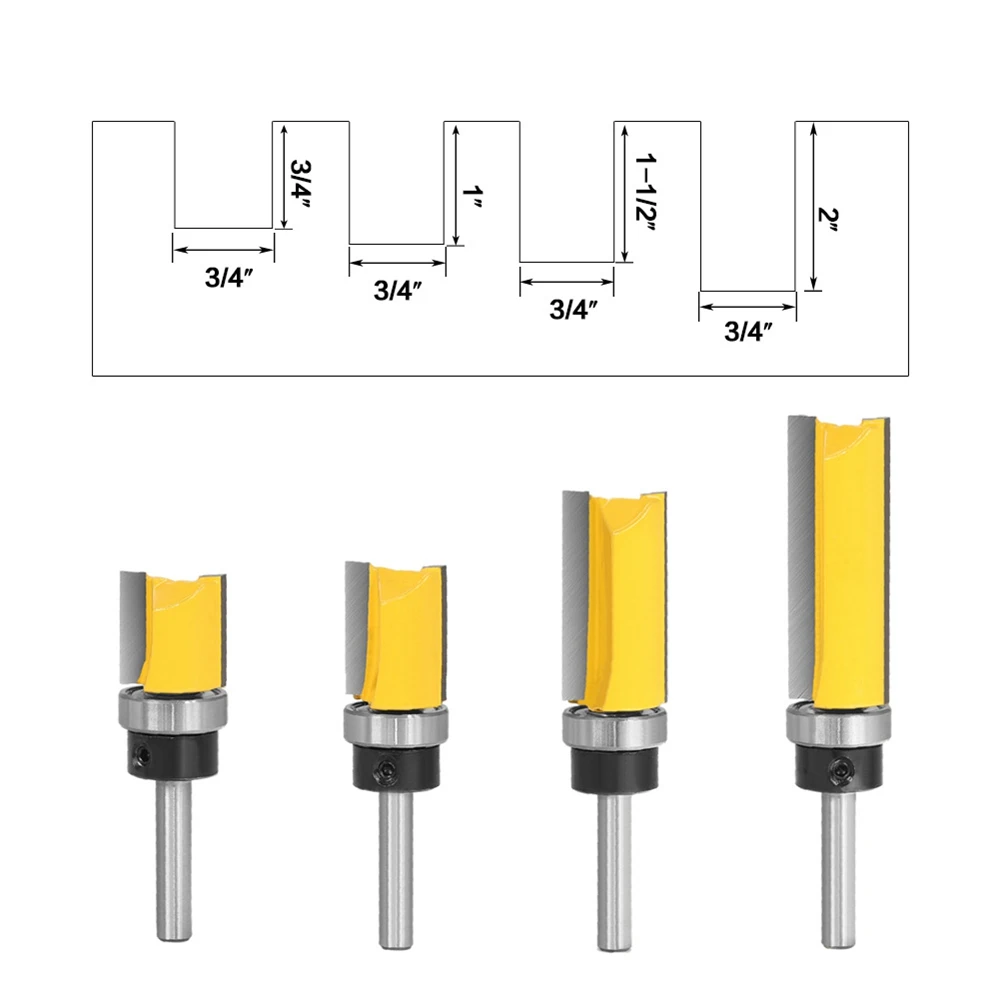 Flush Trim 3/4 Inch Einde Router Bit Schacht Lager 1/4 "Schacht Boor Bit Houtbewerking Freesmachine Polijstkop Gereedschap Voor Hout