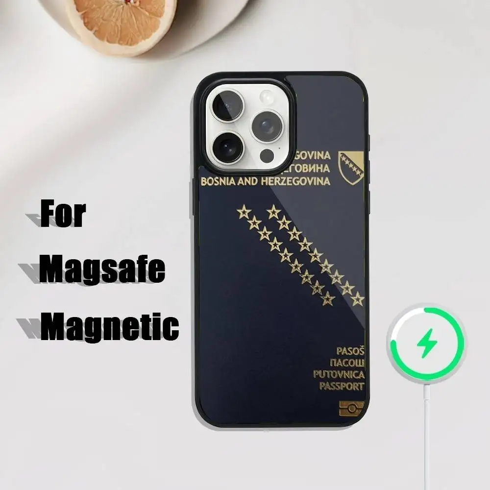 البوسنة الهرسك جواز السفر جراب هاتف آيفون 17,16,15,14,13,12,11,Pro,Max,Plus,Mini,SE4,E شحن لاسلكي Magsafe مغناطيسي