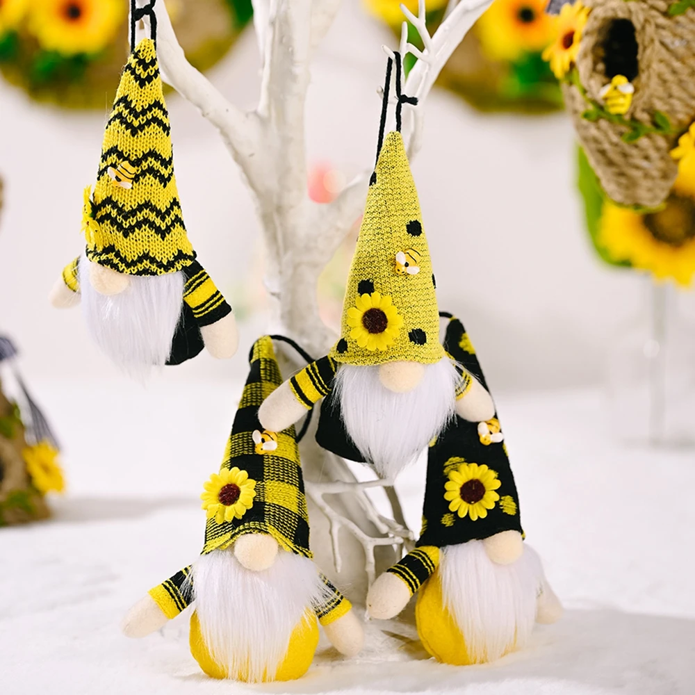 Bee Sunflower Gnomes Faceless Doll Decorations Pendants Cute Elfs Home Dwarf Plush Beard Faceless Dolls Window Desktop Decor