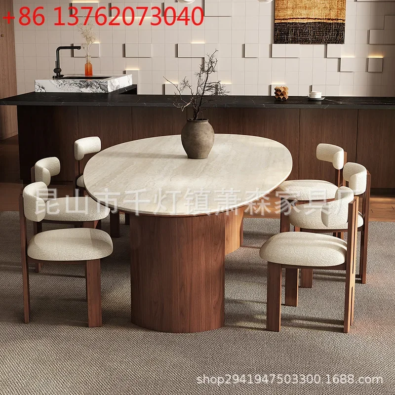 Travertine, drop-shaped slate dining table, small apartment coffee table, medieval style dining table