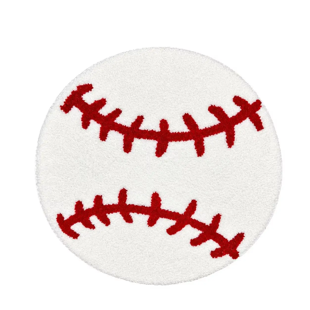 LAKEA Baseball Round Rug Non Slip White Red Sports Floor Mat Cute Circular Decor Rug for Bedroom Living Room Home Decor