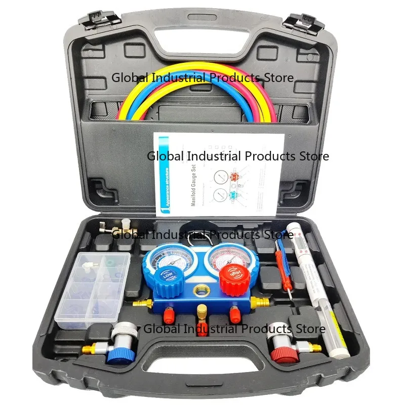 Auto Air Conditioning Manifold Pressure Gauge Hose Kit for R-410A R-134a R-404A Refrigerant with Gauge Set in Box