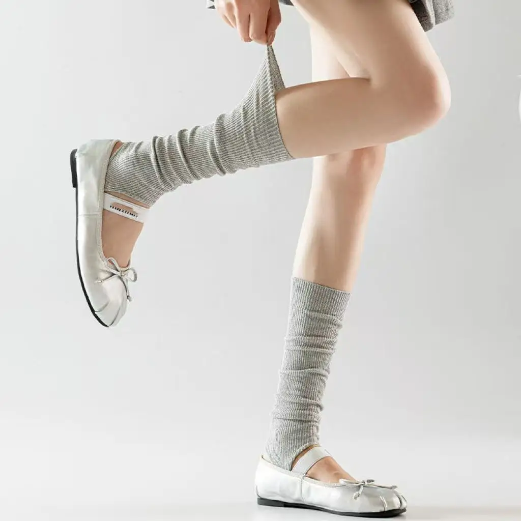 1 Paar Overknee-Strümpfe für Damen, Modische Lange Baumwoll-Kniestrümpfe, Dünne Atmungsaktive Einfarbige Gestrickte Stapelstrümpfe mit Fußteil – Detail 9