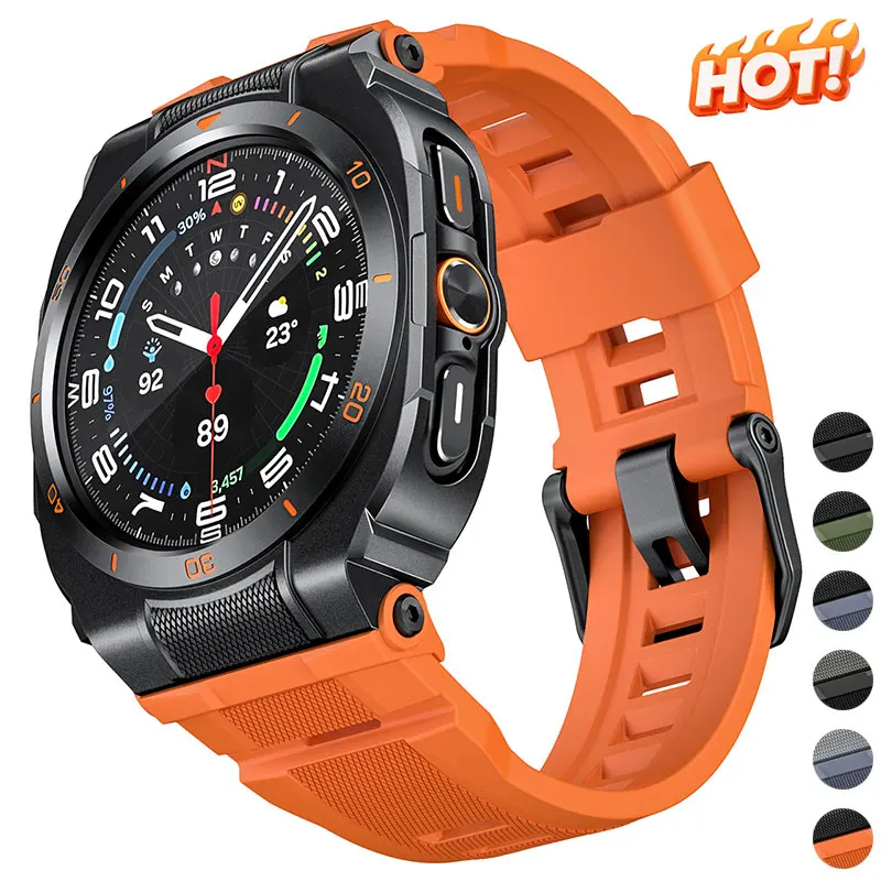 

Силиконовый спортивный ремешок + металлический корпус для Samsung Galaxy Watch Ultra 2025 47 мм, браслет для Galaxy Watch 7 Ultra, аксессуары