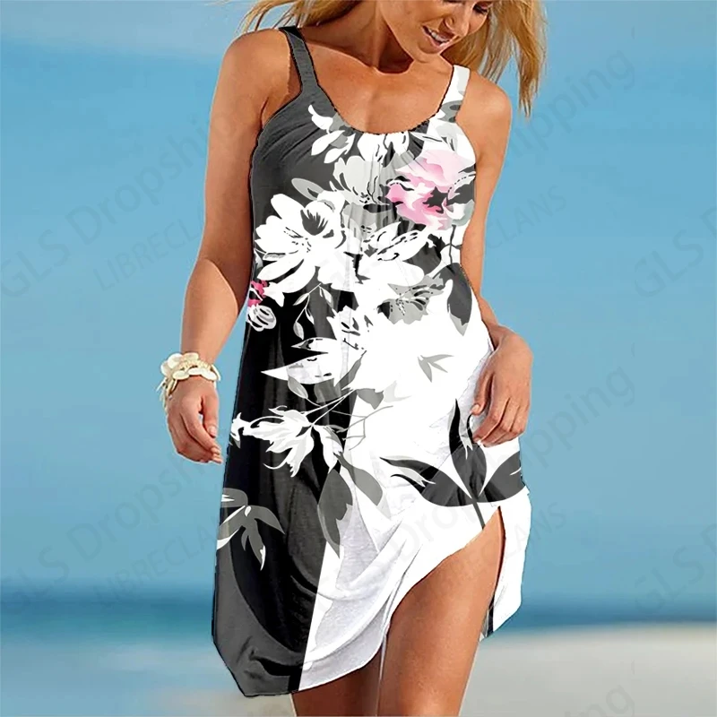 Floral 3d Sleeveless Beach Dress Women Fashion Bohemian Mini Strap Dresses Party Evening Elegant Casual Gradient Sundress