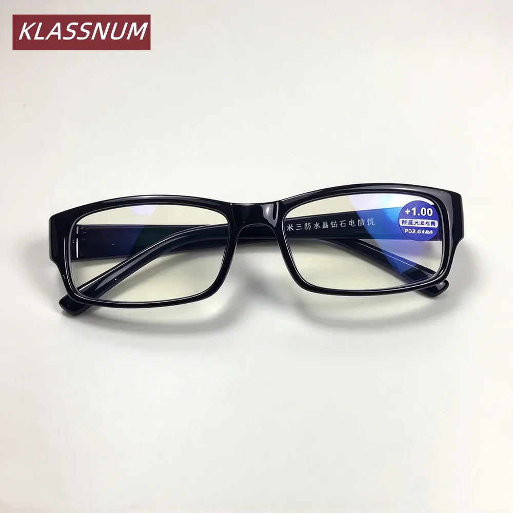 KLASSNUM Square Blue Light Blocking Reading Glasses With PC Frame And Lenses For Adults +100-+400 Men Women Eyeglasses Eyewear