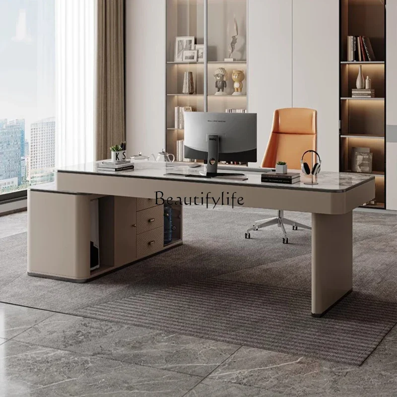 

yj7 Light luxury modern rock slab desk tea table integrated home writing desk table