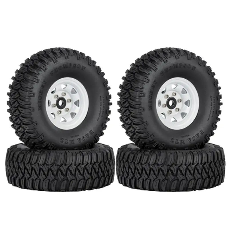【STOCK】4PCS 1.55 Metal Beadlock Wheel Rims Tires Set for 1/10 RC Crawler Car Jr D90 CC01 LC70 MST,1 White
