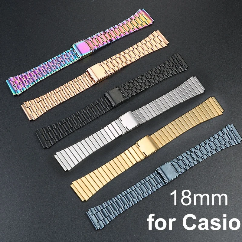 18mm Strap for Casio A158W AQ230 AE1000 F91W Band Stainless Steel Watchband Metal Bracelet for Classic Small Square Block