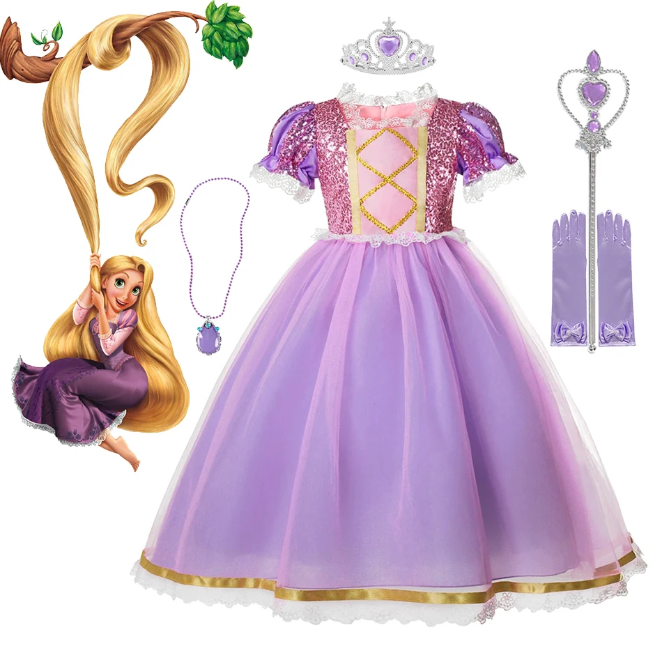 Disney Rapunzel Dress for Princess Girl Tangled Cosplay Costume Baby Halloween Cosplay Christmas Carnival Birthday Party Fancy