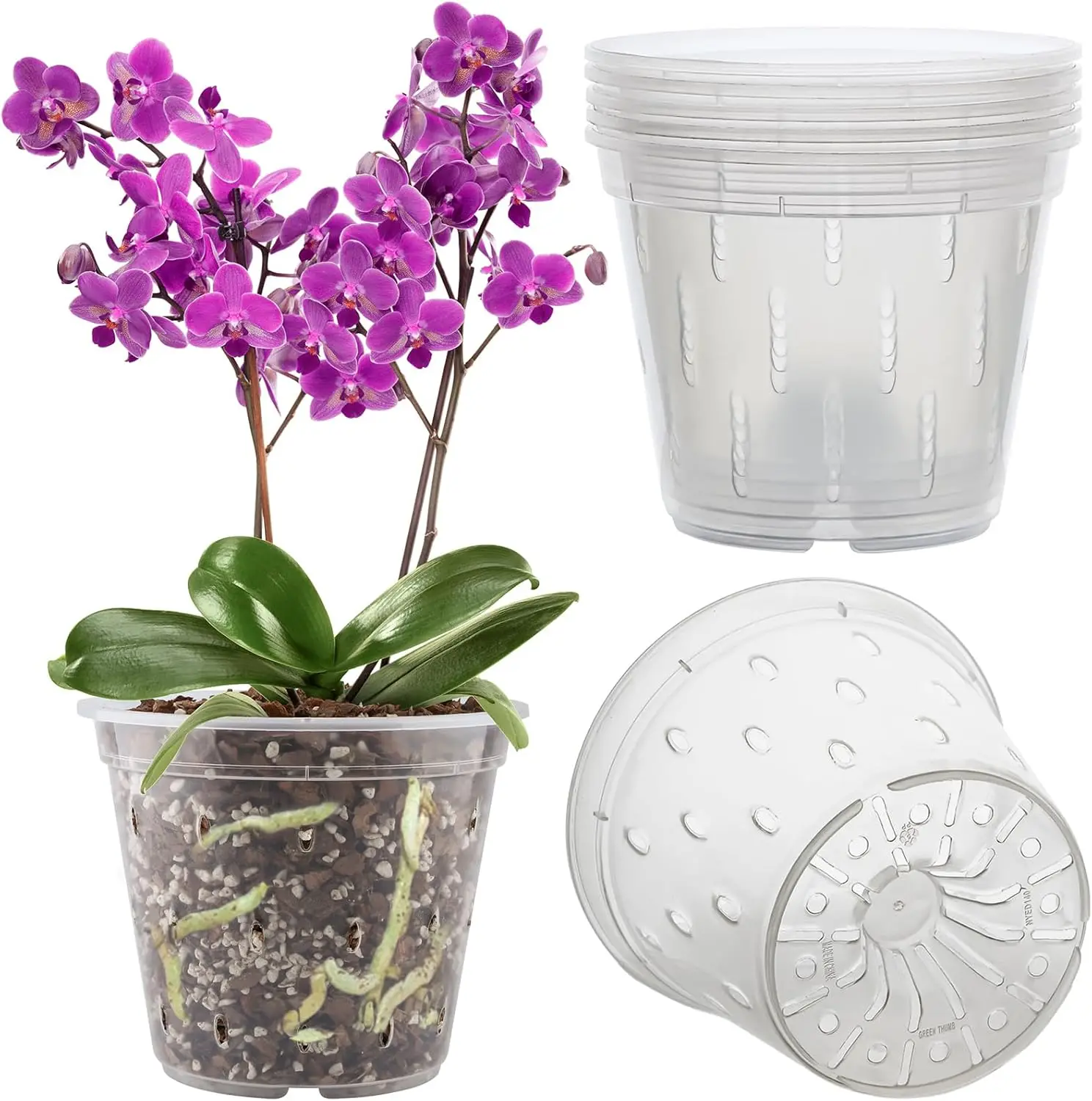 

6 Pack Clear Plastic Orchid Pots with Holes, 5.5 Inch Breathable Planters for Indoor Outdoor Repotting