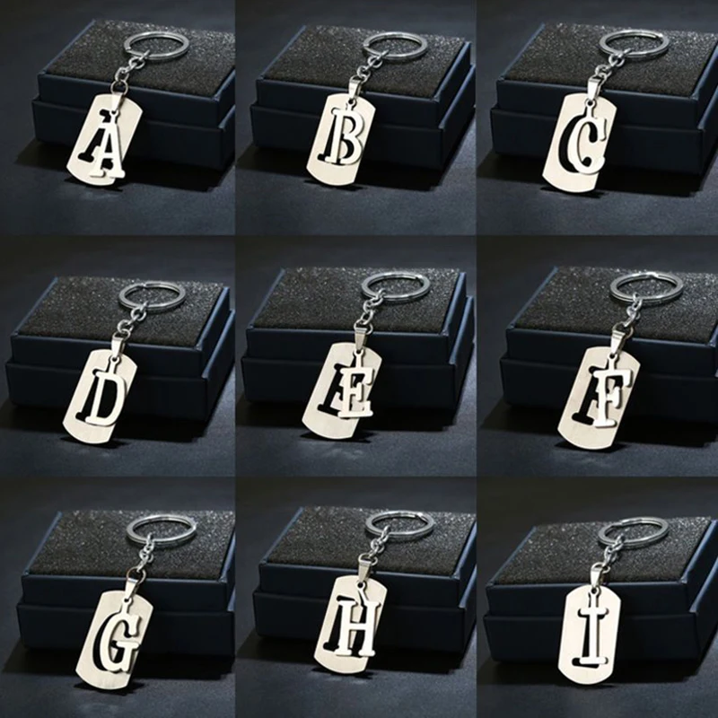 Stainless A-Z Letters Key Chain Charm 26 Letters KeyChain Men Women Keychain