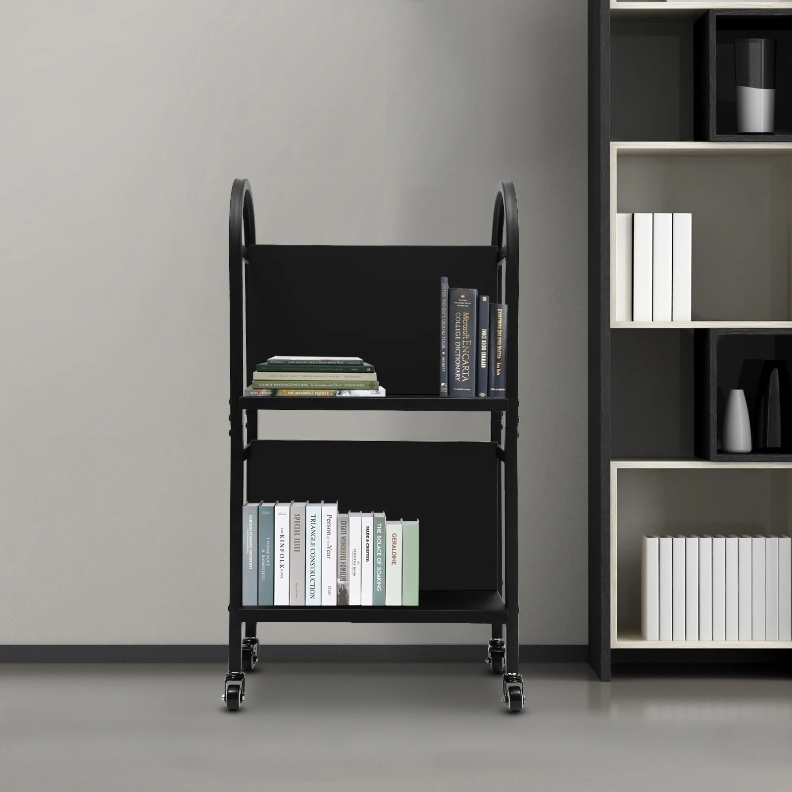 عربة كتب مكتبة ذات مستويين، عربة كتب دوارة، عربة كتب مكتبية