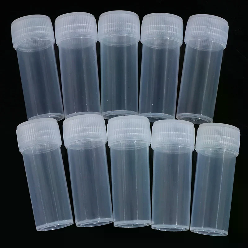 5ml Plastic Test Tubes Vials Sample Container Powder Craft Screw Cap Bottles for Office School Chemistry Supplies 10Pcs