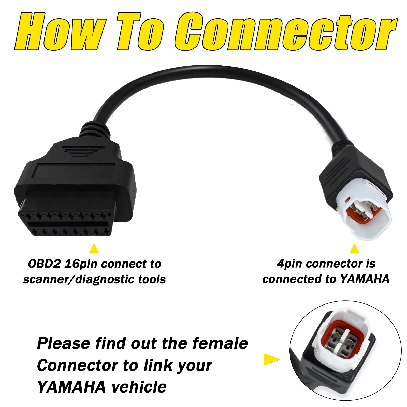 ヤマハ 4ピン OBDII R1、R6、MT07、MT10、FZ09、FZ10、XSR700、XSR900、TMAX530、XT1200ZE オートバイ用 OBD2 診断ケーブル