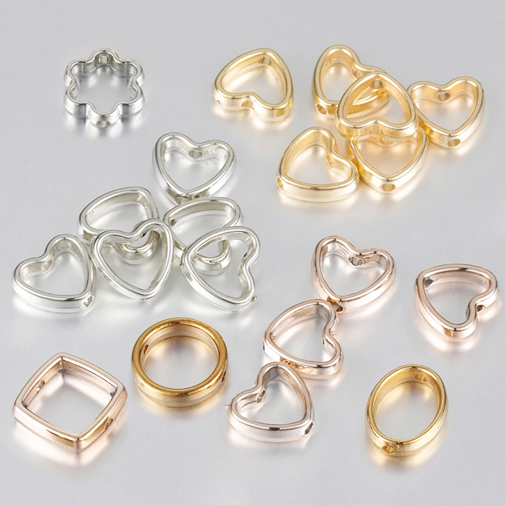 50pcs Two Holes Spacer Beads Hollow Love Heart/Circular/Square/Pattern Frame CCB Bead DIY Necklace Bracelet Connectors Pendants