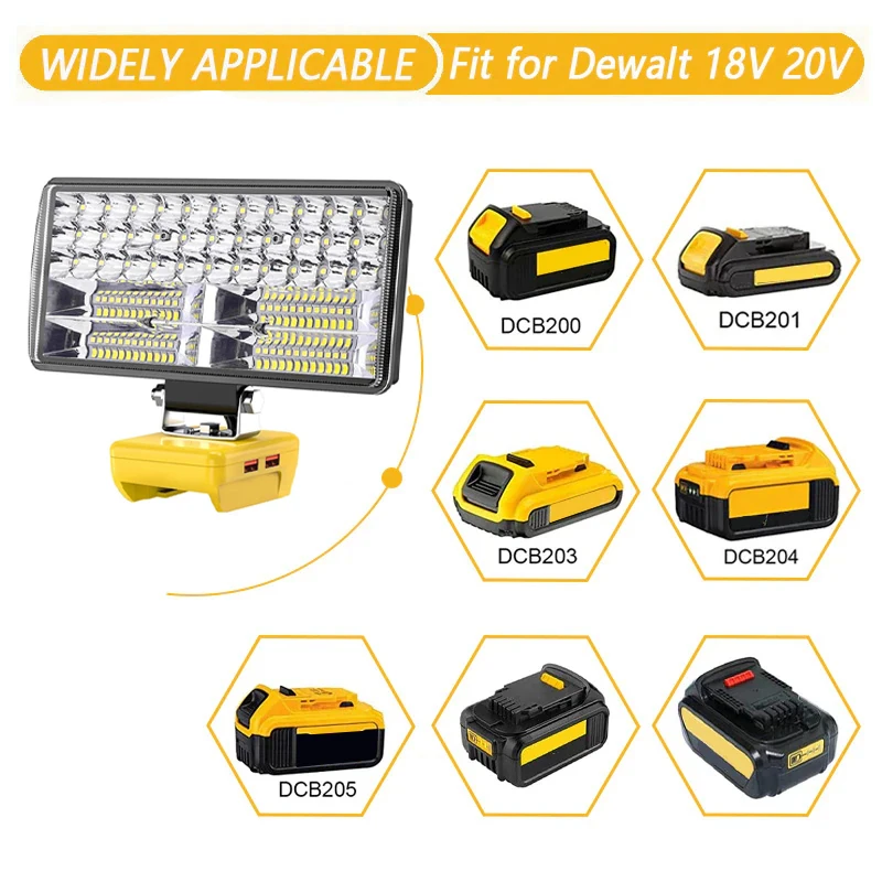 Luz de trabajo LED inalámbrica de 8 pulgadas apta para Dewalt 18V 20V batería de litio 2 modos linternas eléctricas portátiles USB 5V 2.1A