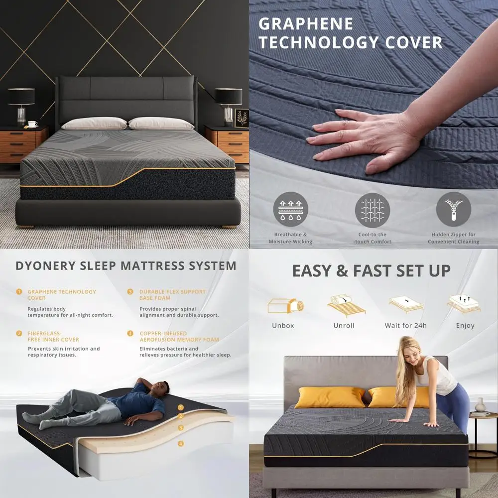 Copper Infused Memory Foam Twin XL Mattress in Box, Cooling Cover, Pressure Relief, Back Pain Alleviation, Fiberglass Support