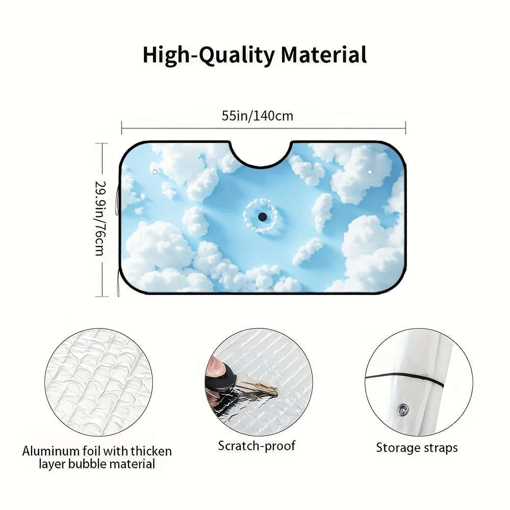 1 قطعة، حماية من الأشعة فوق البنفسجية قابلة للطي السماء الزرقاء والسحب البيضاء ظلة الزجاج الأمامي قناع حامي 4 أكواب شفط سهلة التركيب السيارات #5