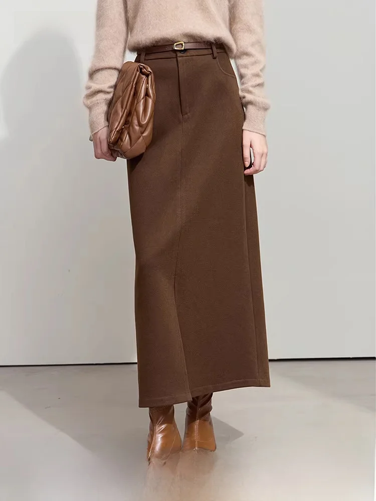 

Ele Commuter Long Straight Tube Skirt Busin Office Workwear Polyester Fiber Ladies mid Waist Design Skirt