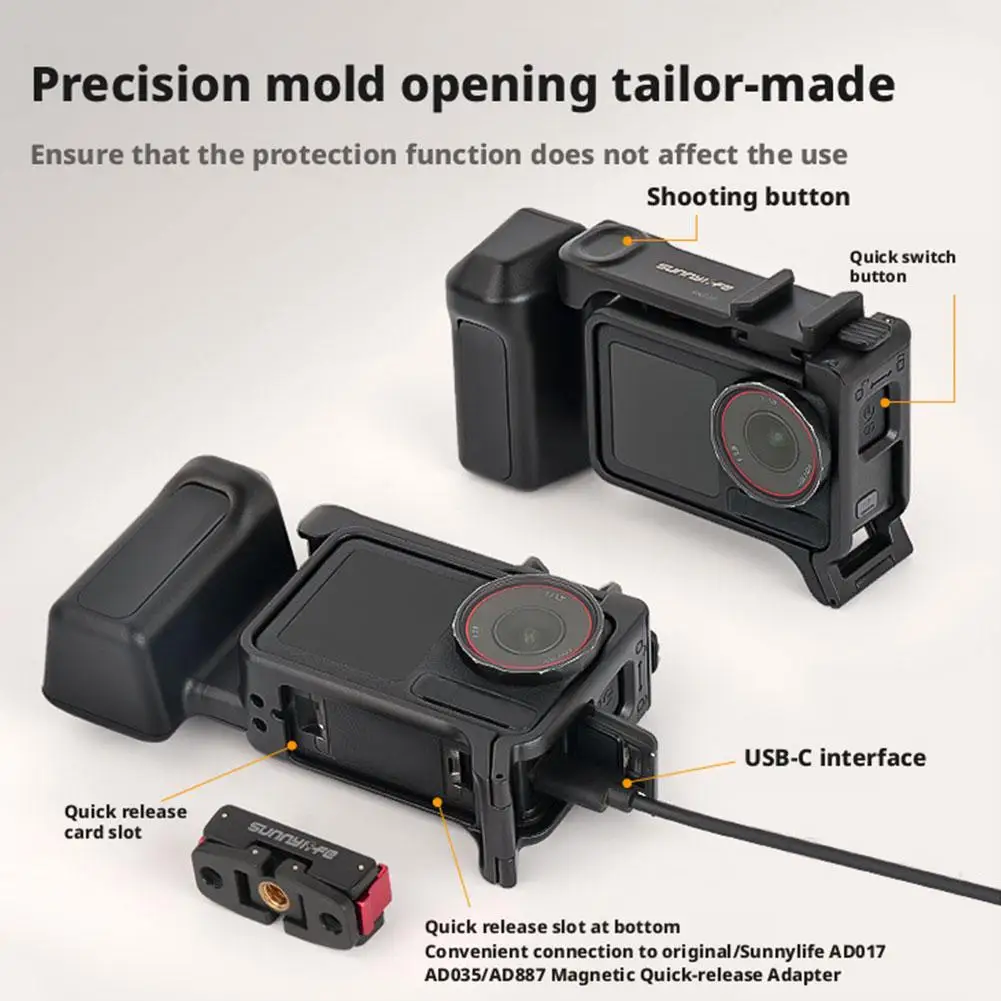 ل DJI OSMO Action 5 Pro/4/3 مقبض التصوير في الشوارع الإفراج السريع قفص أرنب الشارع اطلاق النار قبضة الإطار واقية