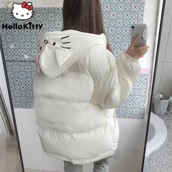 Sanrio-Chaqueta de plumón de Hello Kitty para mujer, abrigos con capucha de estilo universitario Kawaii, moda Y2k 2000s Harajuku, invierno, navidad