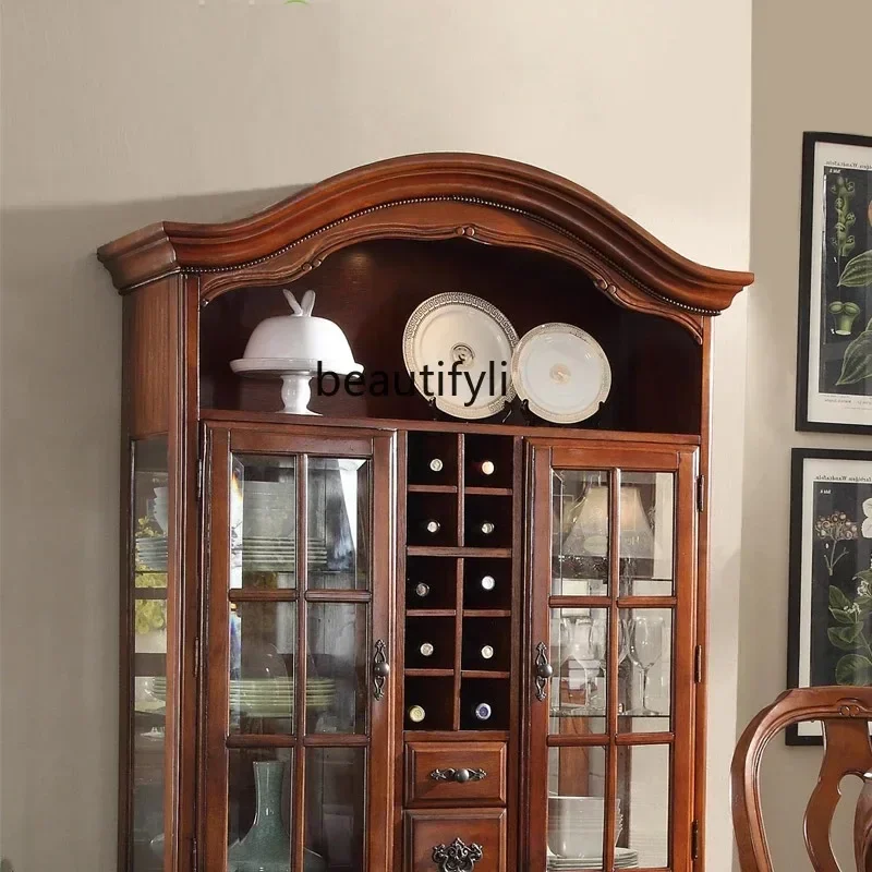 54Solid Wood Wine Cabinet High-End Wine Cabinet Glass Door Double Door European Style Villa Antique Wine Cabinet