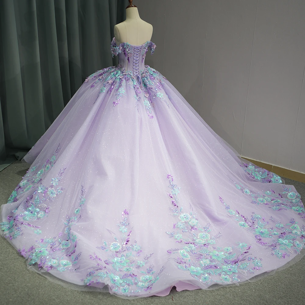 Purple Quinceanera Dresses Ball Gown Sweet 16 Dress Lace Up Crystal Scoop Graduation Party Gowns 15 anos Customized DY6762