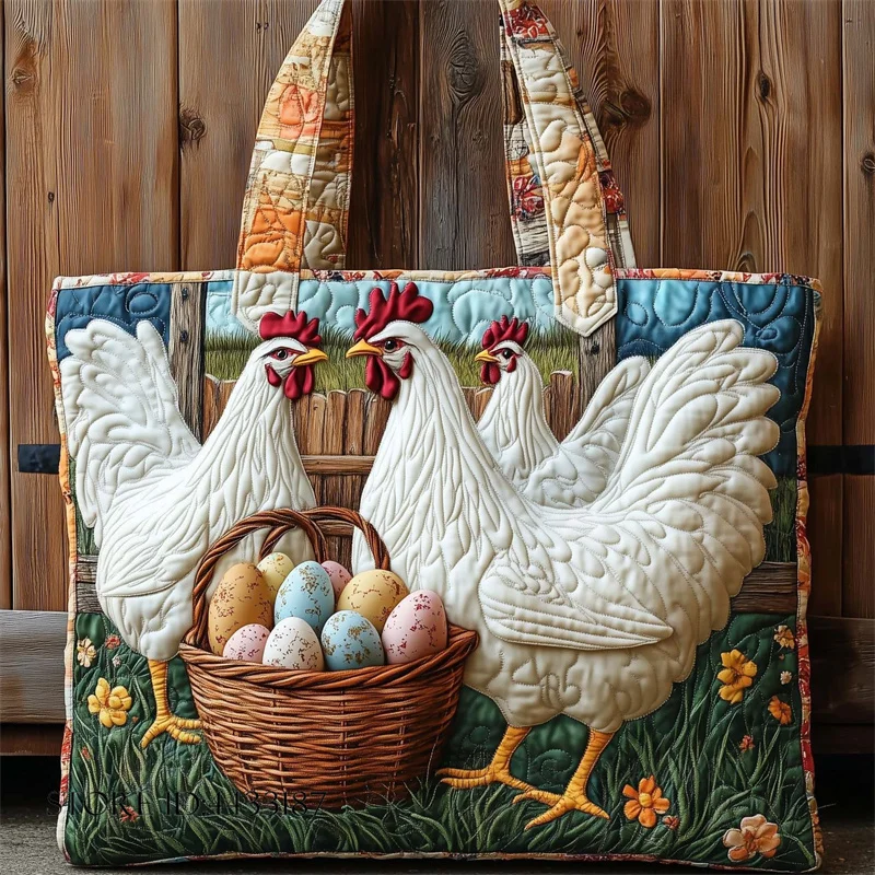 Quilted Printed Cartoon Handbag Tote Bag Novelty Vintage Large Capacity Storage Bag Shoulder Bag Personality Shopping Bag