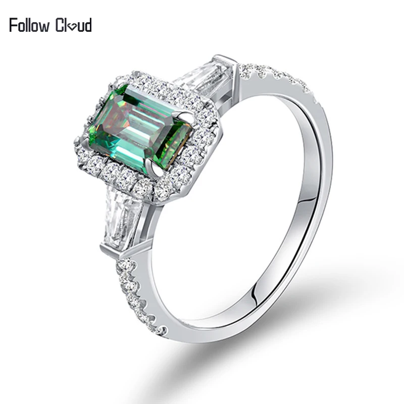 

Follow Cloud 5*7mm 1.78ct Emerald Cut Green Moissanite Diamond Wedding Ring for Women 925 Silver Sterling Engagement Rings Gift