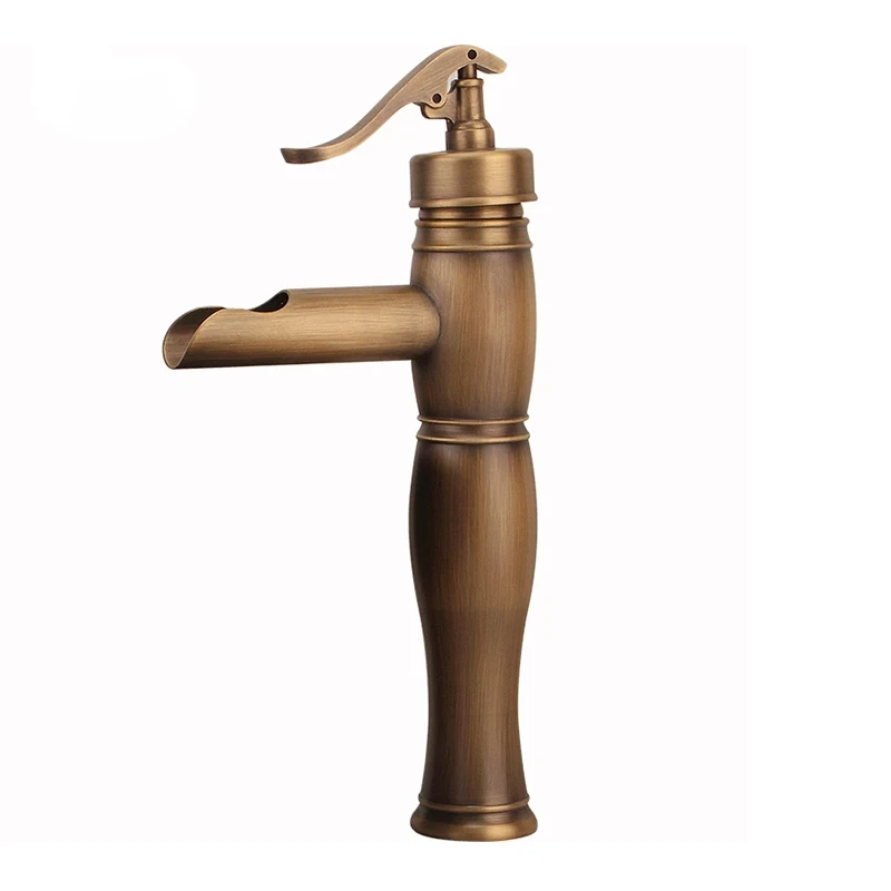 Imagem -02 - Antique Brass Basin Faucets Cachoeira Banheiro Pia do Navio Single Handle Deck Wash Mixer Torneira de Água Torneiras de wc