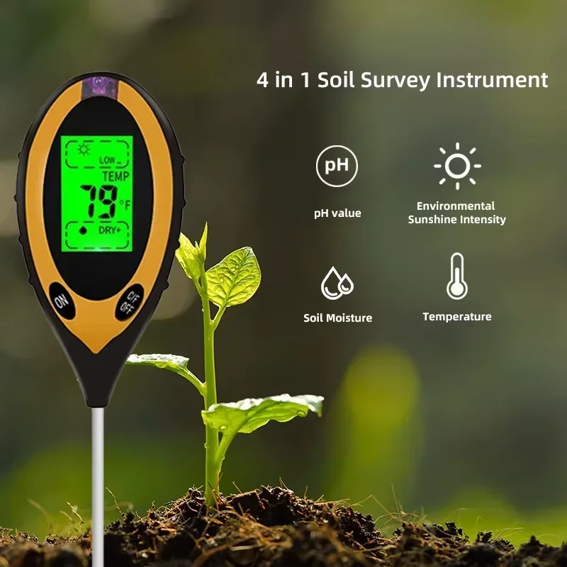 3/4/ in 1 Soil PH Meter Soil Tester Flower Meter Moisture Meter Temperature Sunlight Intensity Analysis Acidity Garden Tool