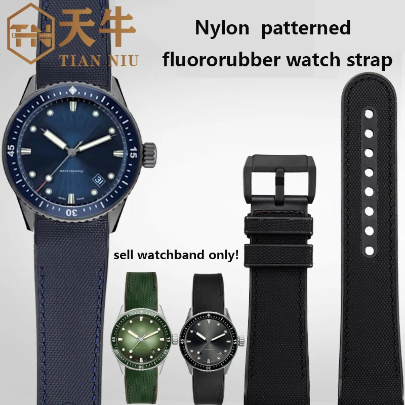 23mm Men's Bracelet Arc Mouth Rubber Strap For Blancpain 50 Find 5000 5015 5200 Series Nylon Pattern Fluororubber Watch Band