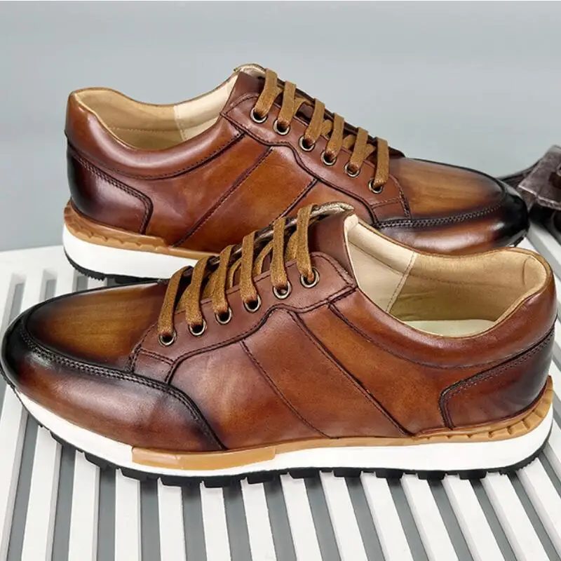 

Handcrafted sports leather top layer cowhide fashion lace-up polished color business casual shoes a31