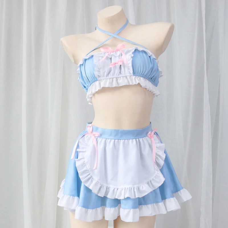 AniLV-Uniforme Kawaii para mulheres, roupas de empregada café, pijama bonito azul Lolita, festa na piscina e garçom, cosplay anime para meninas