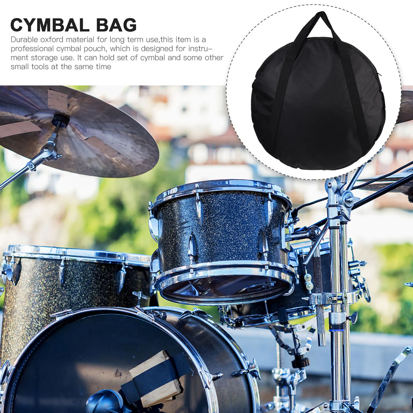 

Round Cymbal Bag Black Oxford Instrument Storage Pouch Durable Handhold Tote For Accessories Organizer Case Container