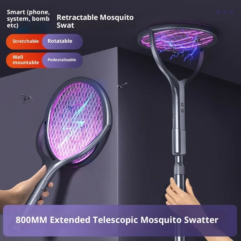 Mosquito 2-in-1 Killer Multi functional Electric Fly Mosquito Swatter Retractable Mosquito Swatter USB Rechargeable Bat Swatter