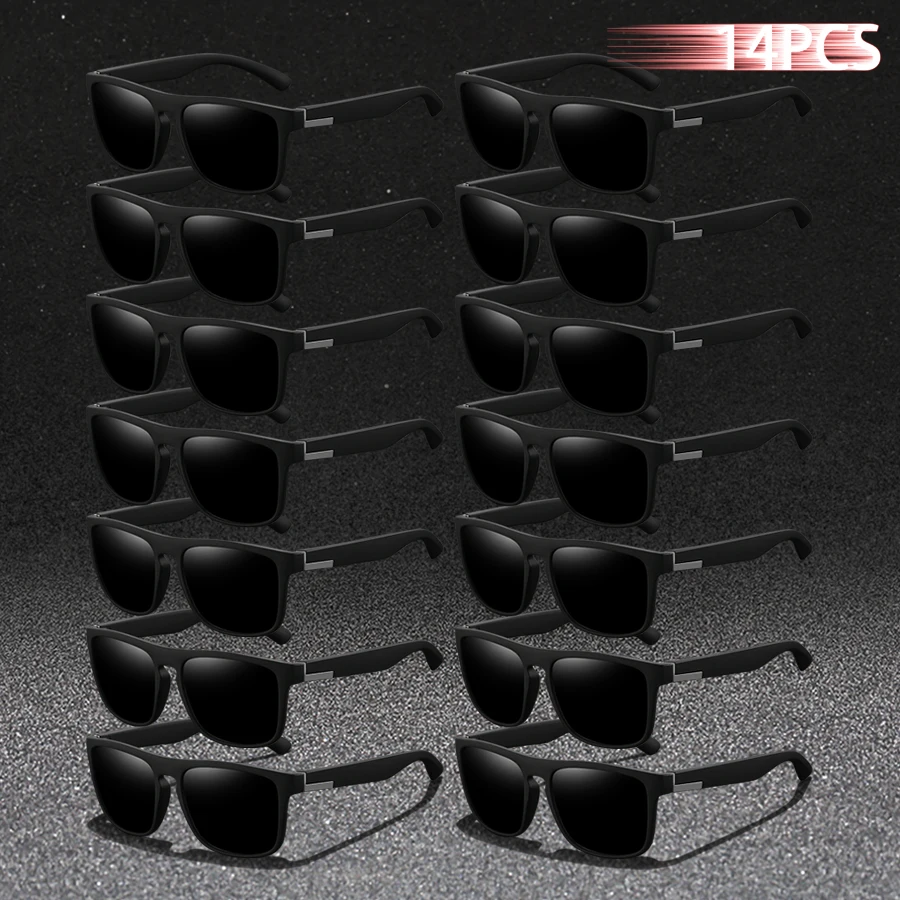 

14 шт., модные винтажные квадратные очки для мужчин и женщин, для рыбалки, вождения, мужские роскошные брендовые дизайнерские солнцезащитные очки UV400, очки