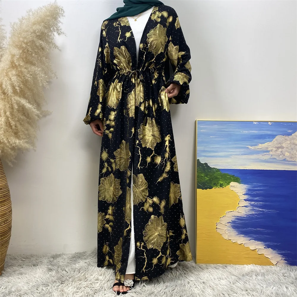 سترة TikTok Temu Fashion الإسلامية مع ختم ساخن ورداء طويل متدفق 1444 #2