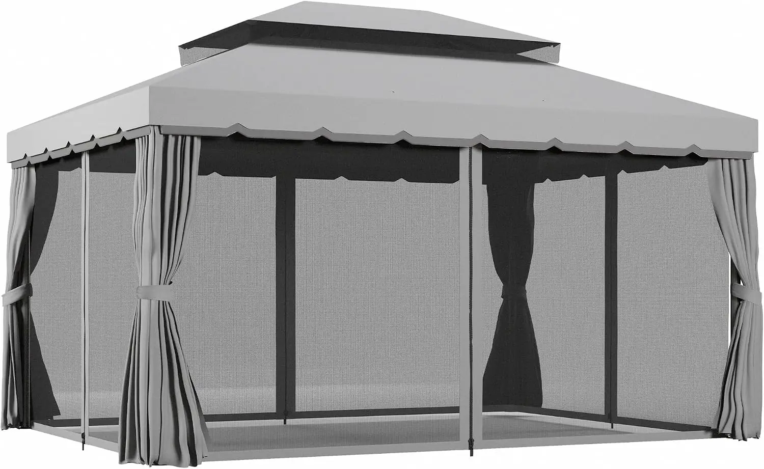 Patio Gazebo Outdoor Canopy Shelter With Netting And Curtains Aluminum Frame Heavy Duty Metal Pergola Sunshade Tent Shelter For Garden Lawn Backyard Deck Gray