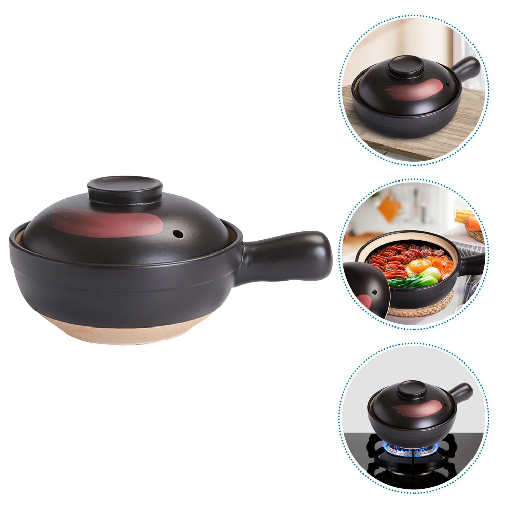 

Casserole for Stove Single Handle Terracotta Kitchen Essentials Cooking Pots Black Clay Cookware