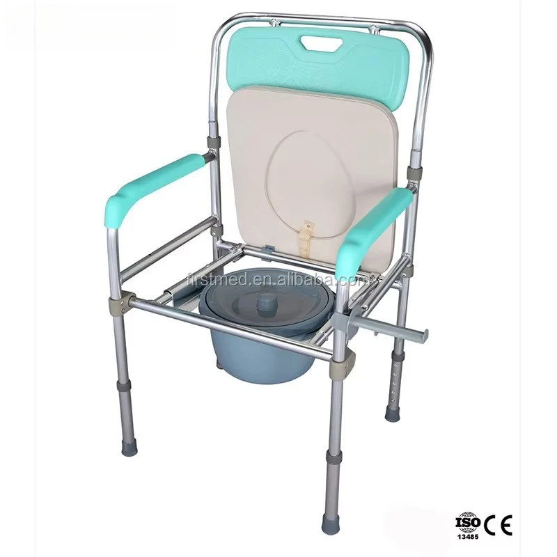 Foldable Commode Chair,Sturdy Toilet Seat for Elderly & Disabled with Anti-Slip Legs & Arms, Height Adjustable Portable Toilet