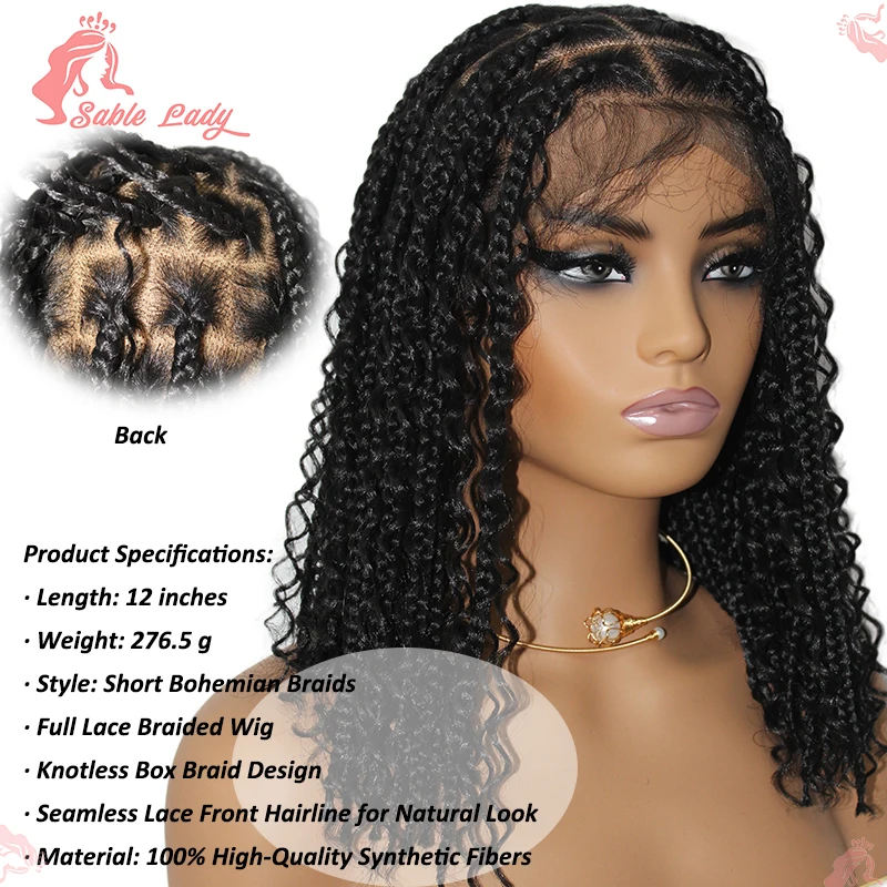 Synthetic Short Boho Braided Wigs For Black Women Knotless Box Braid Wig Full Lace Front Wig 12