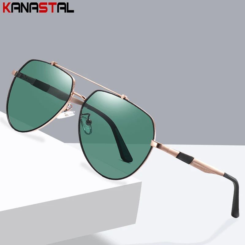 Men Sunglasses Polarized UV400 Double Bridge Sun Glasses Metal Bicolor Eyeglasses Frame Driving Pilot Eyewear Women Beach Travel