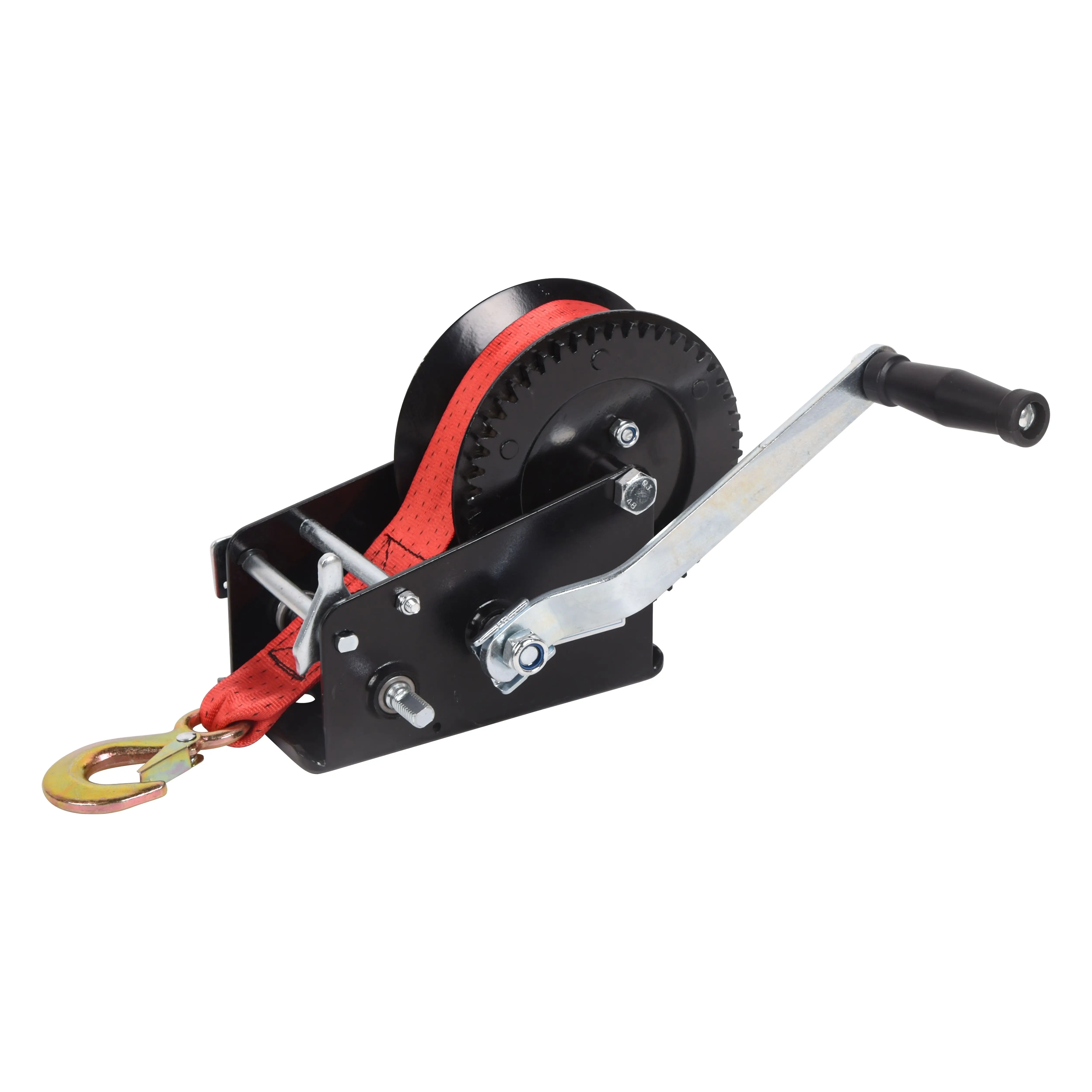 Boat Trailer Winch Hand Winch 3500lbs Heavy Duty Hook with 33ft Red Polyester Strap, Two Way Ratchet Portable Manual Winch for