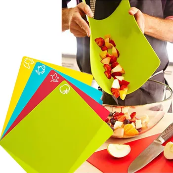 Flexible Plastic Non Slip Chopping Board Set Of 4 With Food Icons Kitchen Cutting Mats