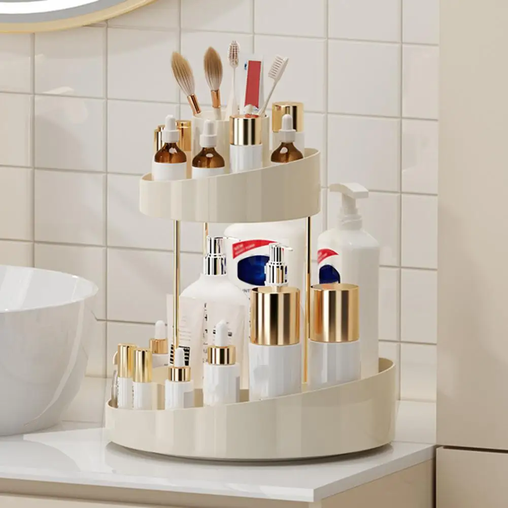 Space-saving Makeup Organizer Rotating Vanity Makeup Organizer with 2 Tier Spinning Display Tray Skincare Perfume Storage